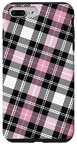 iPhone 7 Plus/8 Plus Pink and Black Plaid Tartan Pattern Preppy 80s 90s Design Case