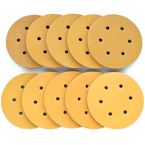 6-Inch 6-Hole Hook and Loop Sanding Discs, 60/80/100/120/150/220/320/400/600/800 Assorted Grits Sandpaper for Random Orbital Sander, 100-Pack