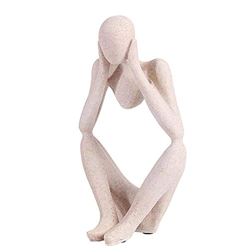 Asng Sandstone Resin Thinker Style Abstract Sculpture Statue Collectible Figurines Home Office Bookshelf Desktop Decor (Sandstone, Think Deeply,Large)