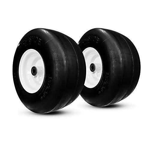 New 13×6.50-6 Flat-Free Heavy Duty Smooth Tire w/Steel Rim for Commercial Lawn Mower Garden Tractor (Deck≤66″), Hub Length 4″-7.1″, Bore φ5/8″ Grease Oil Infused Bushing, 136506 T161