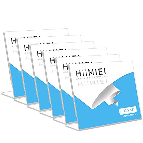 HIIMIEI Acrylic Slant Sign Holder Horizontal 8.5×11 6 Pack, Plastic Table Menu Display Stand Holder Landscape, Plexi Single Ad Frame for Restaurants,Hotels,Stores