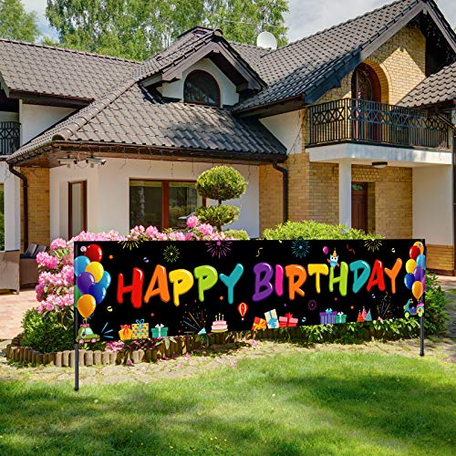 Colorful Happy Birthday Banner, Large Fabric Happy Birthday Sign Backdrop Background, Happy Birthday Yard Sign for Kids Birthday Party Decorations Girls Boys Bday Decor, 71 x 15.7 inches (Dark Color)