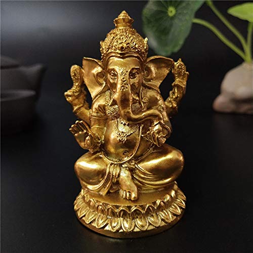 YODOOLTLY Gold Lord Ganesha Statues- Hindu Elephant God Statue Resin Sculpture Indian Ganesh Buddha Figurine Handmade Gift Decoration Ornaments for Home, Garden, Car