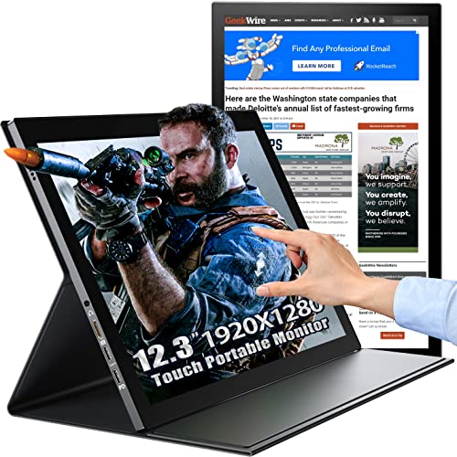 Portable Monitor Touchscreen, EVICIV 12.3” Touchscreen Display 1920×1280, 1200:1, 100%sRGB, 300 Nits Brightness Ultrawide IPS Portable Computer Monitor for Laptop/Gaming/Raspberry Pi/Phone/Xbox/Switch