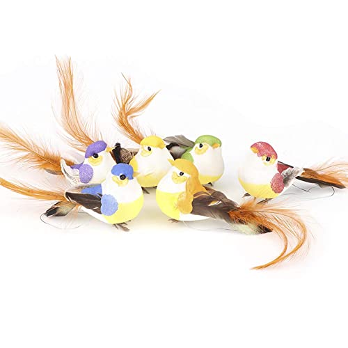 Oumefar 12Pcs Beautiful Simulated Birds Ornament,Lovely Artificial Simulation Foam Feather Bird for Statues Tree Lawn Home Garden Decoration