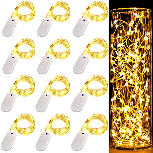 Uzergifts 12 Packs LED Fairy Lights CR2032 Battery Operated String Wire Christmas Light,3.3Ft(1 Meters) 10 LED Firefly Starry Moon Lights for Birthday Wedding Party Bedroom Patio(Warm White) (3.3)
