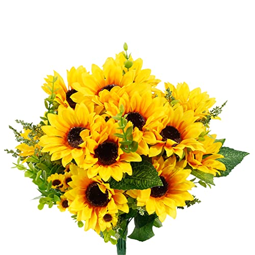 Sunflowers Artificial Flowers 2 Bunches Fake Sunflowers Silk Flowers Sunflower Bouquet Yellow Flowers Wedding Decor Home Hotel Office Party Garden Decorative Flowers Table Centerpiece
