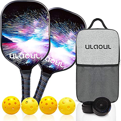ULAOUL Pickleball Paddles Set of 4/2, Graphit Pickle Ball Equipment, Honeycomb Core Pickleball Rackets, Carry Bag, 4 Balls, Lightweight Pickleball Racquet for Beginners, Professional (Blue)