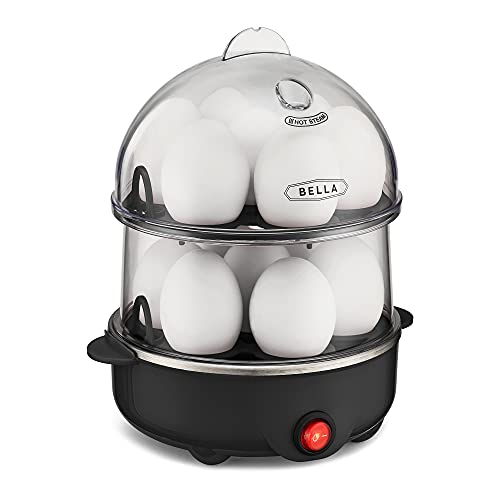 BELLA Rapid Electric Egg Cooker and Poacher with Auto Shut Off for Omelet, Soft, Medium and Hard Boiled Eggs – 14 Egg Capacity Tray, Double Stack, Black