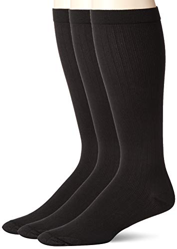 Dr. Scholl’s Men’s Graduated Compression Over The Calf Socks-2 & 3 Pair Packs-Energizing Comfort and Fatigue Relief, Black/Black, 13-15