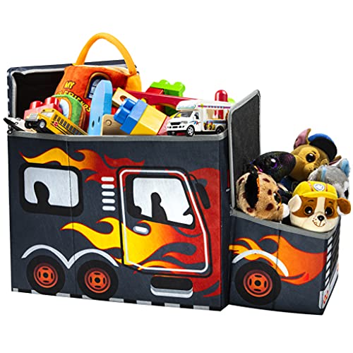 KAP Toy box for boys, Junior size, interactive Light up LED Toy chest, Children’s Decorative Racing Truck Storage Bin, Toy Storage, Foldable Storage/Toy Box, Pop up Organizer, (Racing Collection)
