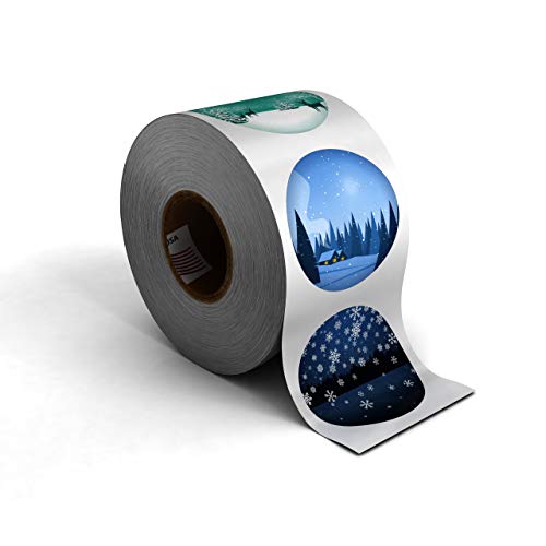 Winter Holiday Christmas Stickers, 1.5″ Circle Seals, 500 Labels for Packaging, Presents, and Envelope Mailing. Made in The USA! (Snow Theme, 2 Rolls)