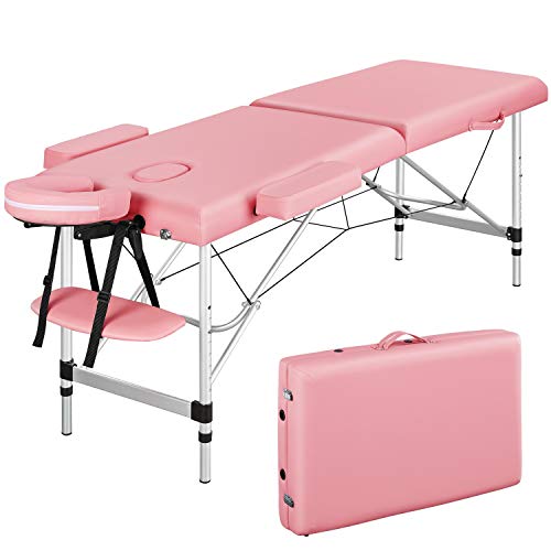Yaheetech Aluminum Massage Tables Portable Spa Bed Facial Tattoo Bed Lash Bed for Eyelash Extensions Pink