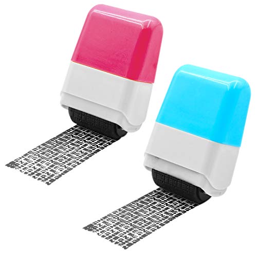 Identity Protection Roller Stamps,Identity Theft Protection Roller Stamp for ID Blockout,2 Pcs Identity Theft Protection Stamps,Privacy Confidential and Address Blocker(Pink & Blue)