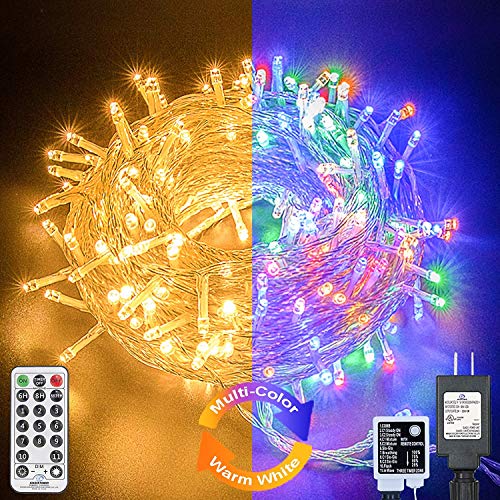 XUNXMAS Color Changing Christmas String Lights Indoor Outdoor 11 Modes, 300 LED 109ft Warm White Multicolor Fairy Lights, Connectable Waterproof Christmas Tree Lights with Timer Remote