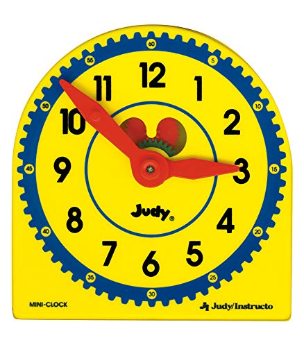 Carson Dellosa Mini Judy Clock Set—5″ x 5″ Plastic Mini Clocks for Kids with Colorful Movable Gears, Minute and Hour Hands for Practice Telling Time (6 pc)