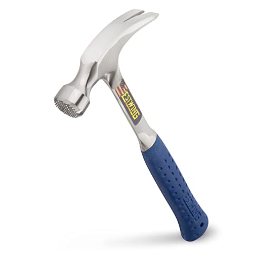 Estwing Hammer – 20 oz Straight Rip Claw with Milled Face & Shock Reduction Grip – E3-20SM, Silver
