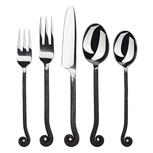 Gourmet Settings 20-Piece Flatware Treble Clef Collection Black Silverware Cutlery Kitchen Sets, Stainless Steel Utensils Knife/Fork/Spoons, Dishwasher Safe