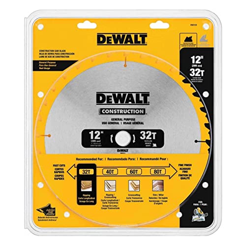 DEWALT DW3123 Series 20 12-Inch 32 Tooth ATB Thin Kerf General Purpose Miter Saw Blade with 1-Inch Arbor