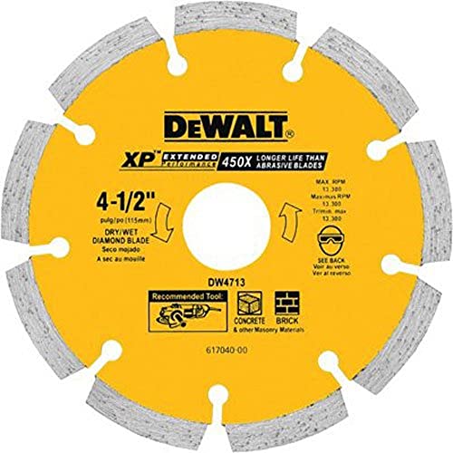 DEWALT DW4713 Industrial 4-1/2-Inch Dry Cutting Segmented Diamond Saw Blade with 5/8-Inch or 7/8-Inch Arbor