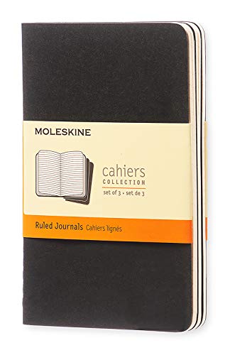Moleskine Cahier Journal, Soft Cover, Pocket (3.5″ x 5.5″) Ruled/Lined, Black, 64 Pages (Set of 3)