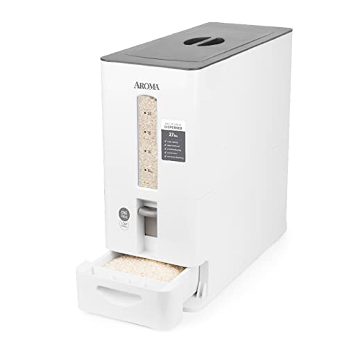 Aroma Housewares 27lbs Large Rice Dispenser, 7.25 x 16.5 x 16.5 inches, White