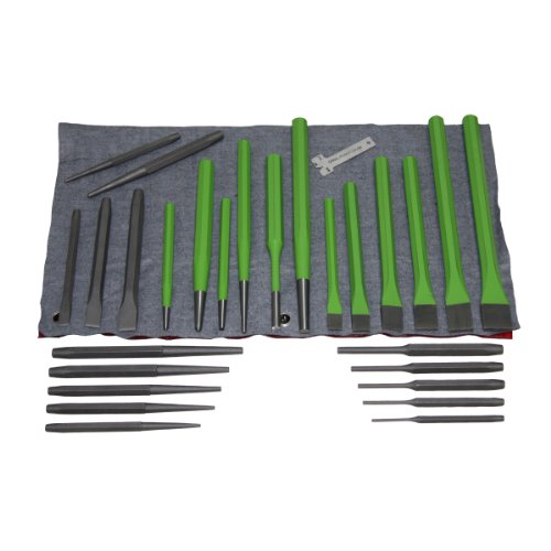 Grip 28 pc Heavy Duty Punch & Chisel Set – Including Taper Punch, Cold Chisels, Pin Punch, Center Punch – Roll Up Vinyl Storage Pouch