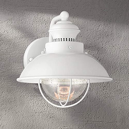 John Timberland Fordham Rustic Industrial Farmhouse Outdoor Barn Light Fixture White LED 8 1/4″ Seedy Glass Dome Shade for Exterior Barn Deck House Porch Patio Outside Garage Front Door Garden