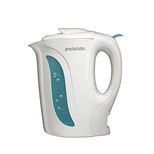 Proctor Silex 1 Liter Electric Kettle for Tea and Water with Auto-Shutoff and Boil-Dry Protection, White (K2070PS), 1 L,