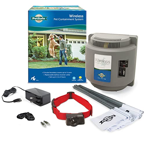 PetSafe Wireless Pet Fence Pet Containment System, Covers up to 1/2 Acre, for Dogs over 8 lb, Waterproof Receiver with Tone / Static Correction – From The Parent Company of INVISIBLE FENCE Brand