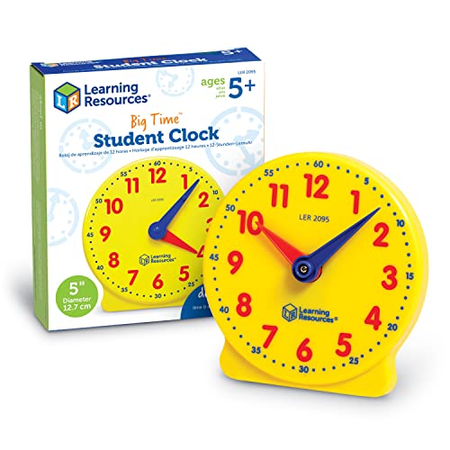 Learning Resources Big Time Student Clock, Teaching & Demonstration Clock, Develops Time and Early Math Skills, Clock for Learning, 12 Hour, Ages 5+