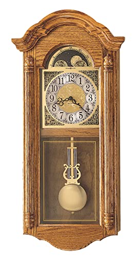 Howard Miller Fenton Wall Clock 620-156 – Golden Oak, Brass Pendulum Home Decor with Quartz Dual-Chime Movement