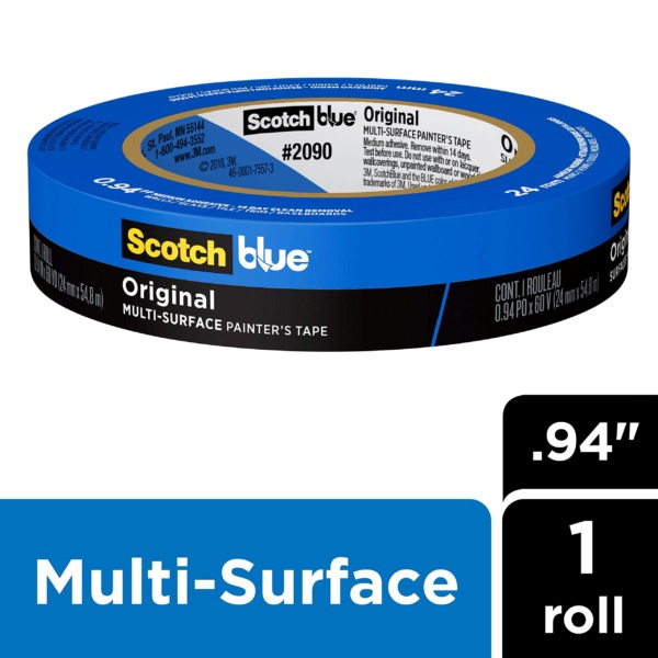 ScotchBlue Original Multi-Surface Painter’s Tape, Blue, Paint Tape Protects Surfaces and Removes Easily, Multi-Surface Painting Tape for Indoor and Outdoor Use, 0.94 Inches x 60 Yards, 1 Roll