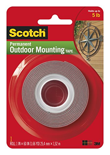 Scotch Mounting, Fastening & Surface Protection Permanent Outdoor, Holds 5 lbs, 3M Scotch 4011 Exterior Mounting Tape, 1 in x 60 in, 1″x60″