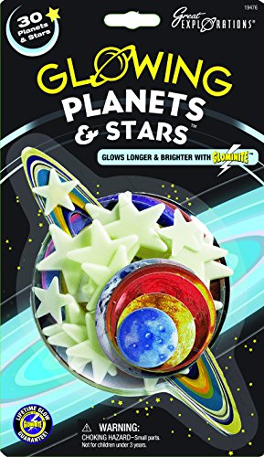 University Games UNV19476 Explorations Glow in The Dark, 30 Pack (2D), Planets & Stars 30/Pkg