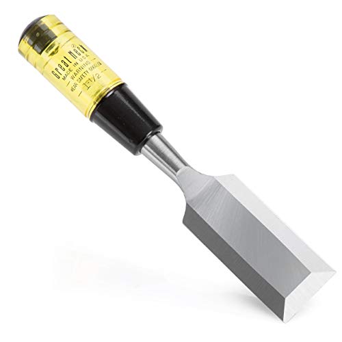 GreatNeck 1048 1-1/2 Inch Professional Quality Wood Chisel | Powerful & Simple Carpentry Tool | Fit & Cut Joints | Cut, Shape, & Carve Wood | 5 Inch Bevel-Edged Blade | Drop Forged Steel