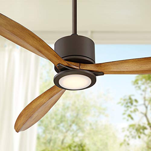Casa Vieja 56″ Rally Industrial Rustic 3 Blade Indoor Outdoor Ceiling Fan with LED Light Remote Control Oil Rubbed Bronze Koa Damp Rated for Patio Exterior House Home Porch Gazebo Garage