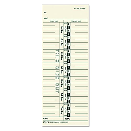 TOPS 1256 Acroprint/Cincinnati/Lathem/Simplex/Stromberg Time Card 3 1/2 x 9 (Box of 500)