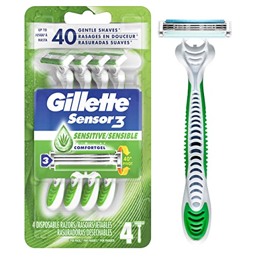 Gillette Sensor3 Sensitive Men’s Disposable Razor, 4 Razors