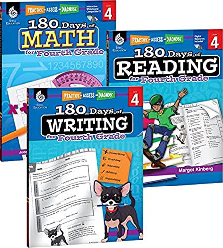180 Days of Practice for 4th Grade (Set of 3), Assorted Fourth Grade Workbooks for Kids Ages 8-10, Includes 180 Days of Reading, 180 Days of Writing, 180 Days of Math