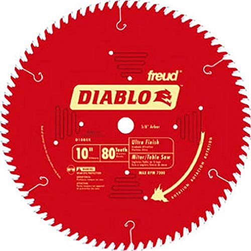 Freud D1080X Diablo 10″ 80-Tooth ATB Saw Blade w/5/8″ Arbor&PermaShield Coating