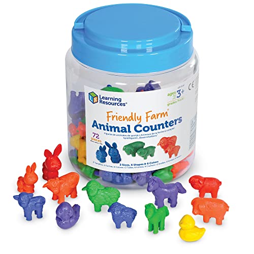 Learning Resources Friendly Farm Animal Counters – 72 Pieces, Ages 3+ Toddler Learning Toys, Preschool Learning Supplies, Classroom Desk Pets, Educational Counting and Sorting Toy
