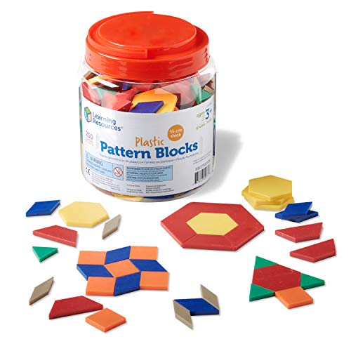 Learning Resources Plastic Pattern Blocks – Set of 250, Ages 3+ Shape Games for Preschoolers, Homeschool Supplies, Preschool Learning Games, Shape Manipulatives for Kids