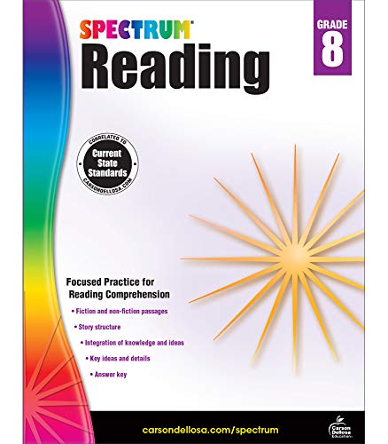 Spectrum Reading Comprehension Grade 8 Workbooks, Nonfiction and Fiction Passages, Analyzing and Summarizing Story Structure Using Context Clues and Citations, Reading Comprehension Skills (160 pgs)