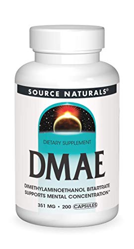 Source Naturals DMAE, Dimethylaminoethanol Bitartrate – Supports Mental Concentration – 200 Capsules