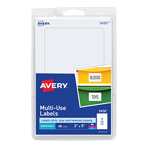 Avery 5450 Removable Print or Write Labels, 3″ x 5″ – White (Pack of 40)