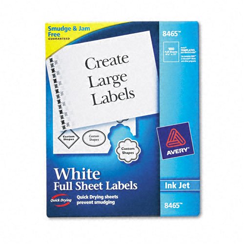 Avery Shipping Address Labels, Inkjet Printers, 100 Labels, Full Sheet Labels, Permanent Adhesive, TrueBlock (8465), White