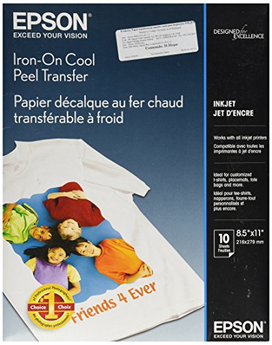 Epson Iron-on Cool Peel Transfer (8.5×11 Inches, 10 Sheets) (S041153),White
