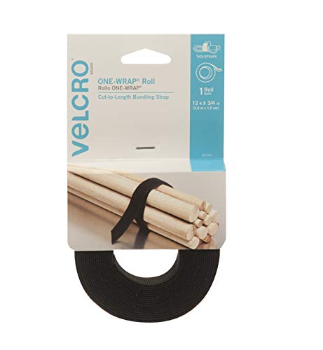 VELCRO Brand – ONE-WRAP Roll, Double-Sided, Self Gripping Multi-Purpose Hook and Loop Tape, Reusable, 12′ x 3/4″ Roll – Black