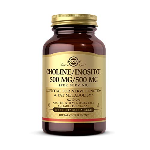 Solgar Choline/Inositol 500 mg/500 mg, 100 Vegetable Capsules – Energy Metabolism, Liver Health, Essential for Brain & Nerve Function – Non-GMO, Vegan, Gluten Free, Dairy Free, Kosher – 100 Capsules